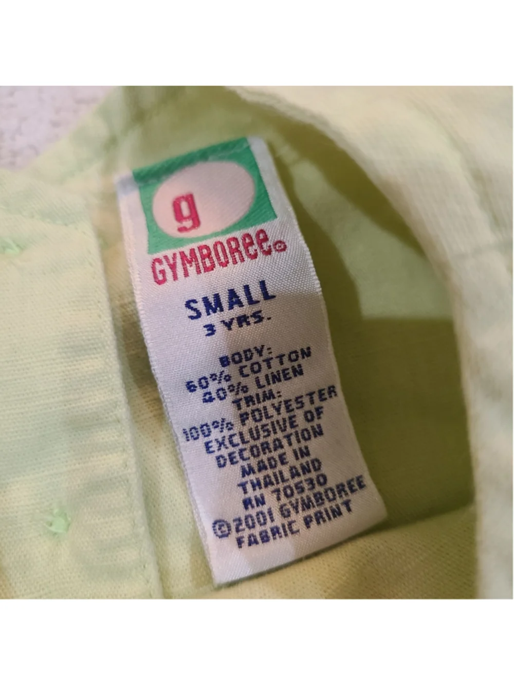 VTG Gymboree Girls Green Linen Blend Floral Embroidered Dress Size 3 Years Green